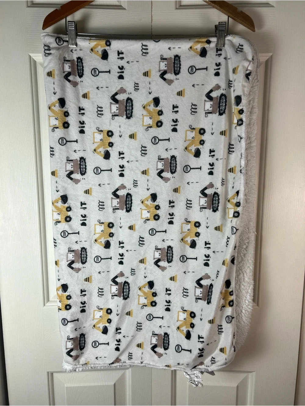 SL Home Fashions Dig It Construction Equipment Baby Blanket Stop Sign Yellow